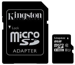MicroSD HC 8GB Kingston class 10 adapterrel
